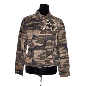 Nwot Motivi Y2K Camo Plaid Embroidered Flower Short Jacket Size 10 Grunge